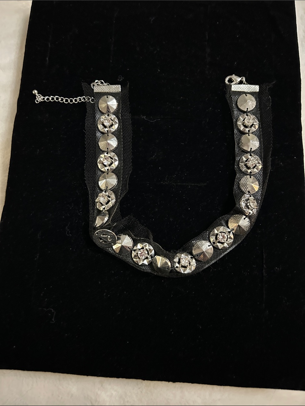 Statement Black Mesh Crystal Choker Necklace